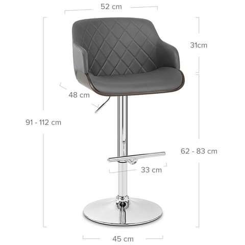 Dakota Bar Stool Grey Leather