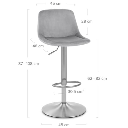 Scoop Brushed Stool Grey Velvet Dimensions