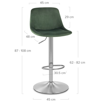 Scoop Brushed Stool Green Velvet Dimensions