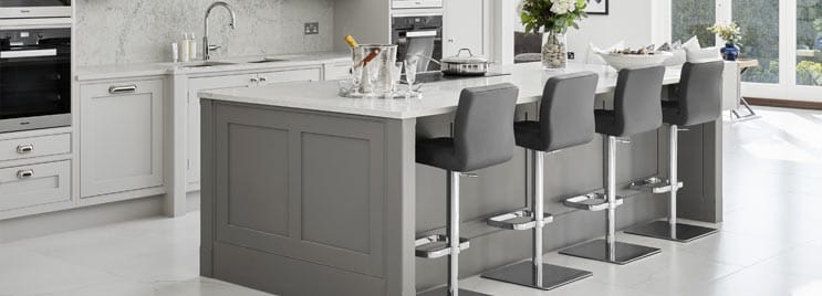 Line Of Lush Real Leather Brushed Stool Grey At A Kitchen Island