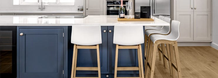 Drift Oak And White Bar Stool In Blue & Grey Kitchen