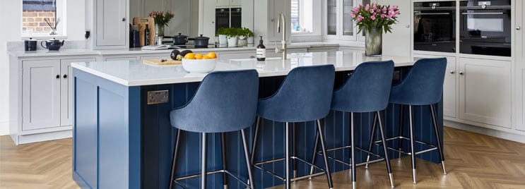 Glam Bar Stool Blue In Blue & White Kitchen