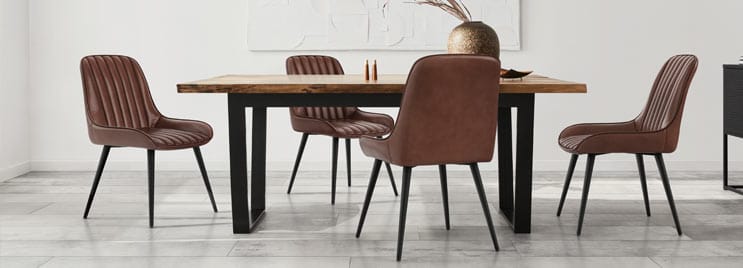 Brown Mustang Dining Chairs At Table In Open Plan Home