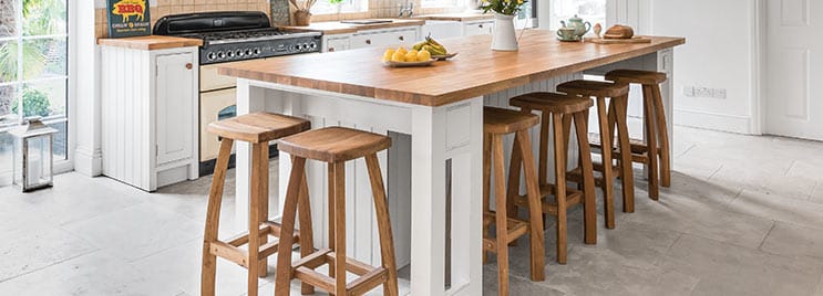 Oslo Backless Oak Bar Stool At White Kitchen Island