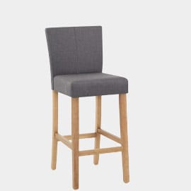 Cornell Oak Bar Stool Grey Fabric