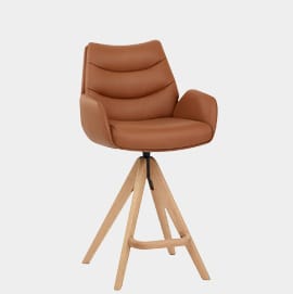 Madrid Real Leather Wooden Stool Tan