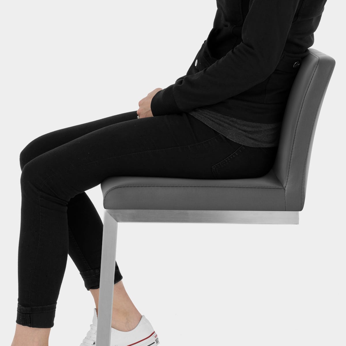 Ace Brushed Steel Stool Grey Seat Image