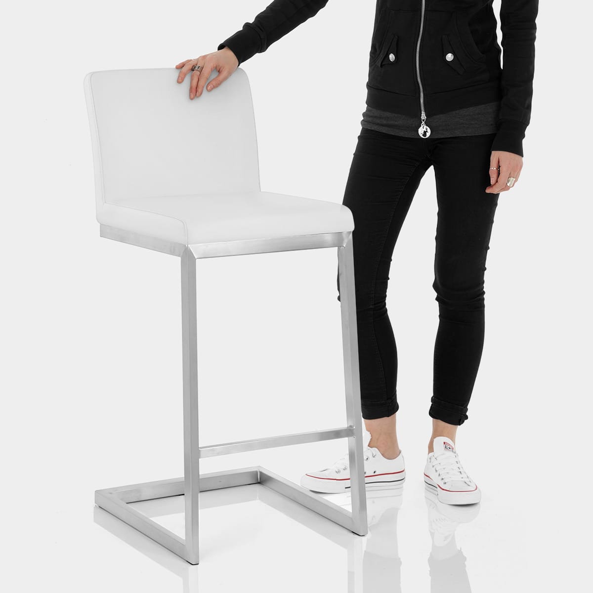 Ace Brushed Steel Stool White Features Image