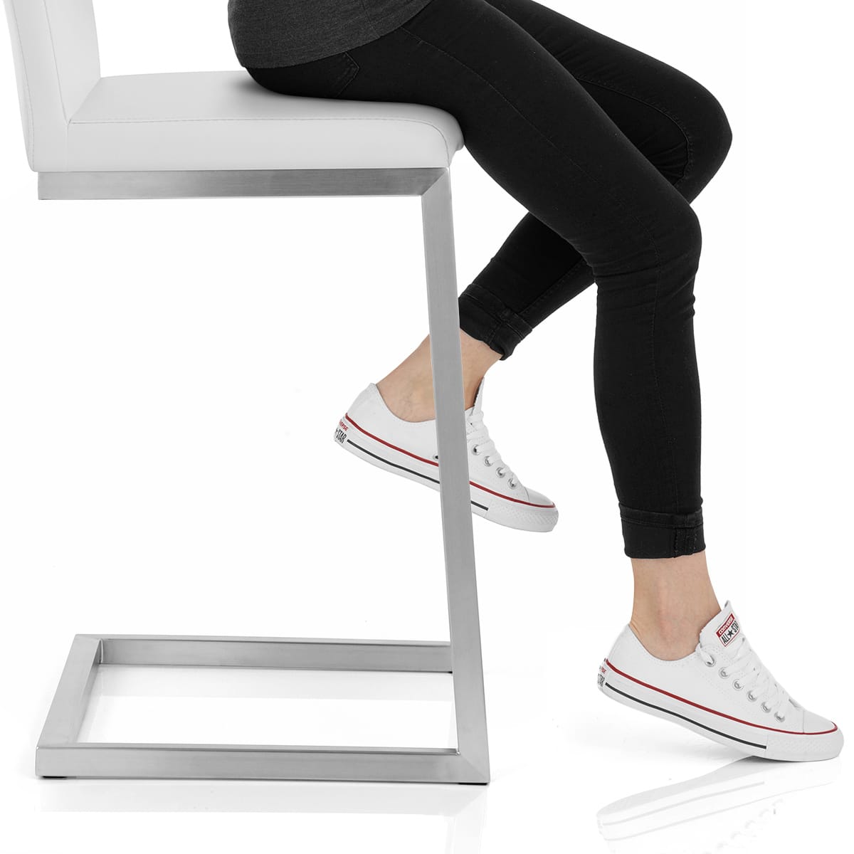 Ace Brushed Steel Stool White Frame Image