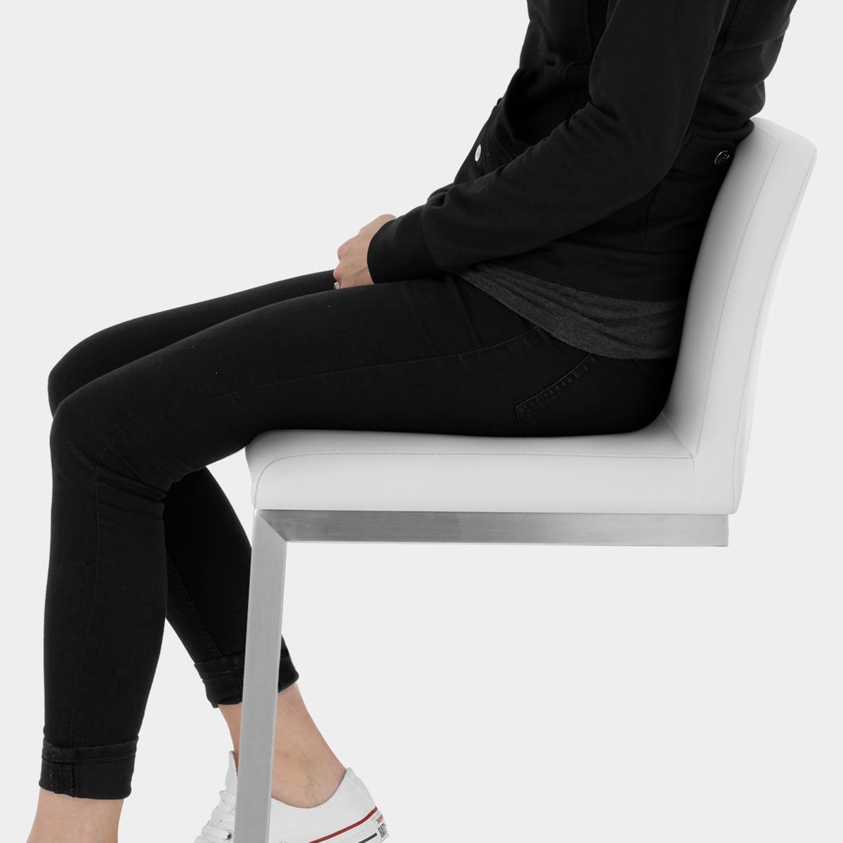 Ace Brushed Steel Stool White Seat Image