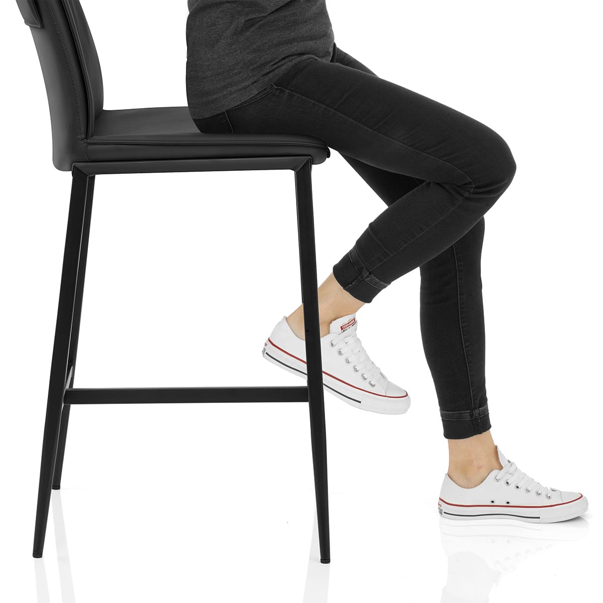 Addison Real Leather Stool Black Frame Image