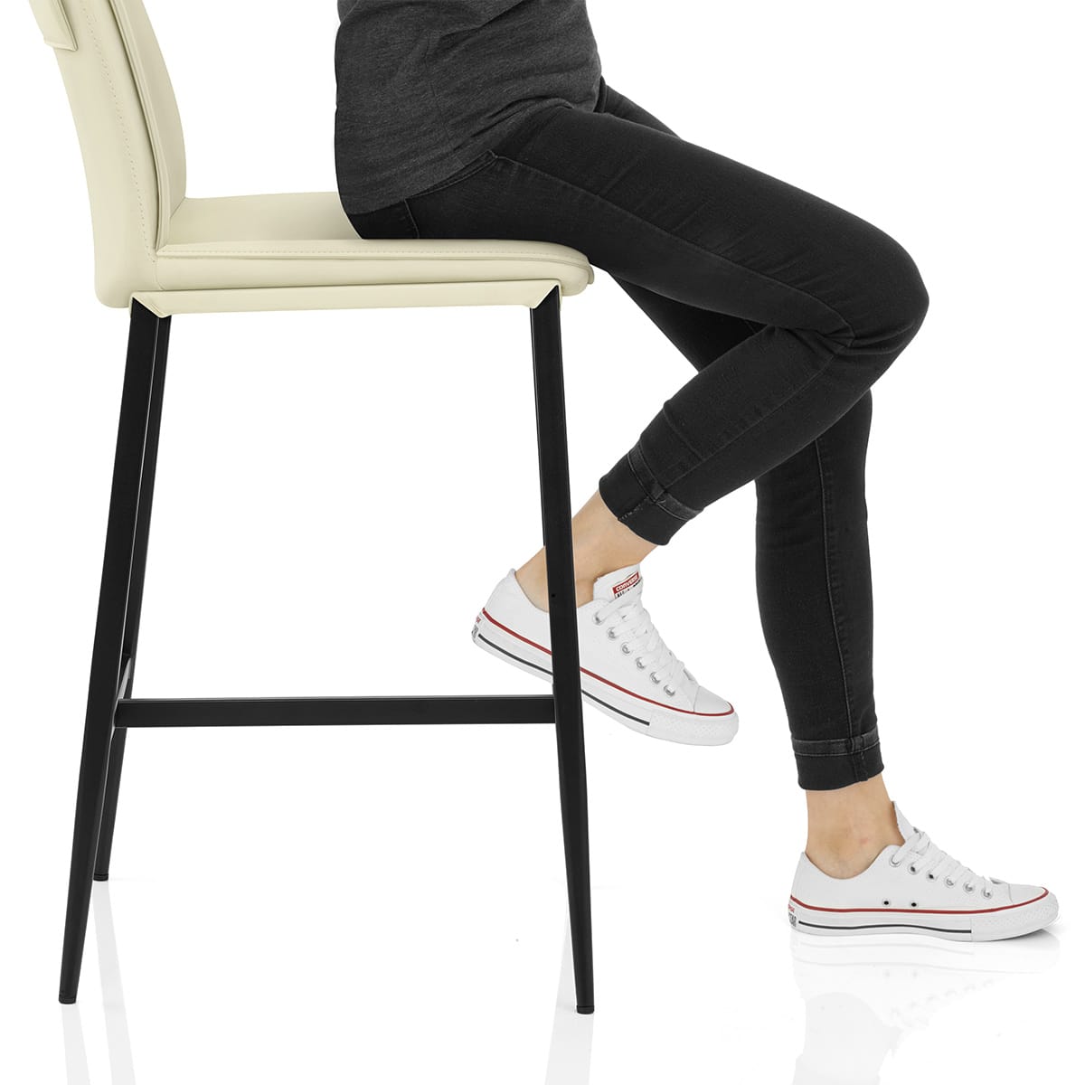 Addison Real Leather Stool Cream Frame Image