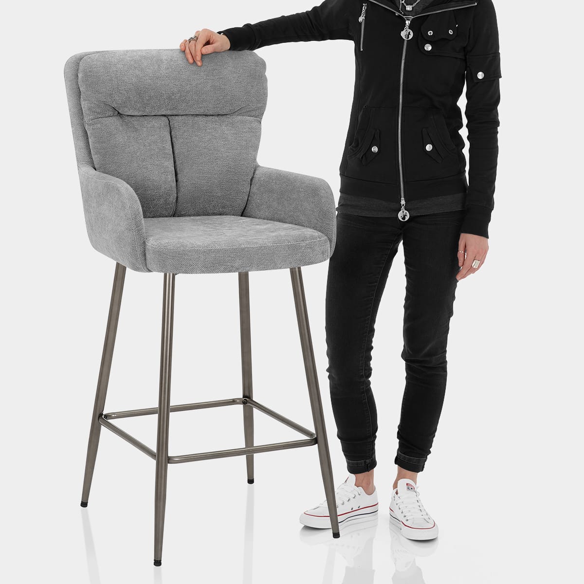 Albany Bar Stool Grey Fabric Features Image