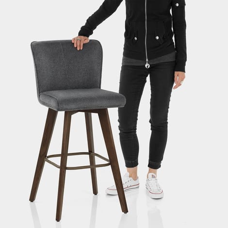 Aldo Dark Oak Bar Stool Charcoal Fabric Features Image