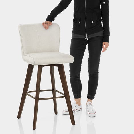 Aldo Dark Oak Bar Stool Ivory Fabric Features Image