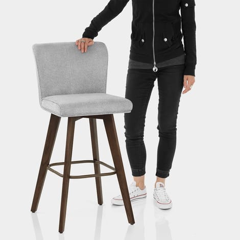 Aldo Dark Oak Bar Stool Light Grey Fabric Features Image