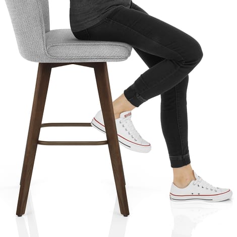 Aldo Dark Oak Bar Stool Light Grey Fabric Frame Image