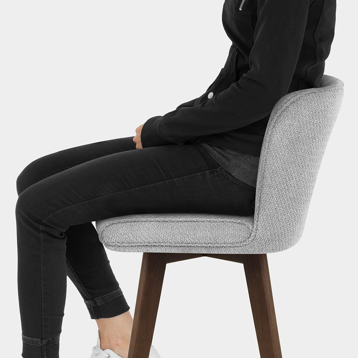 Aldo Dark Oak Bar Stool Light Grey Fabric Seat Image