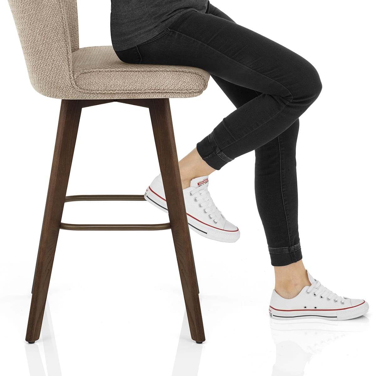 Aldo Dark Oak Bar Stool Tweed Fabric Frame Image