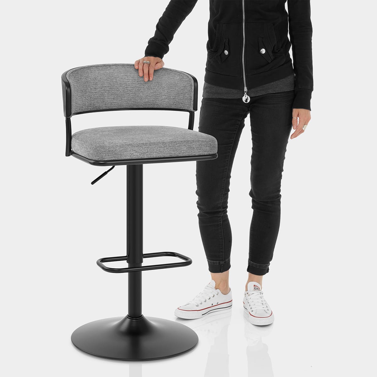 Alexa Bar Stool Grey Fabric Features Image