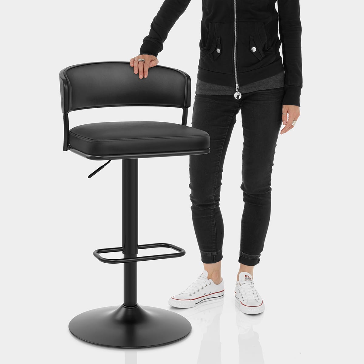 Alexa Real Leather Stool Black Features Image