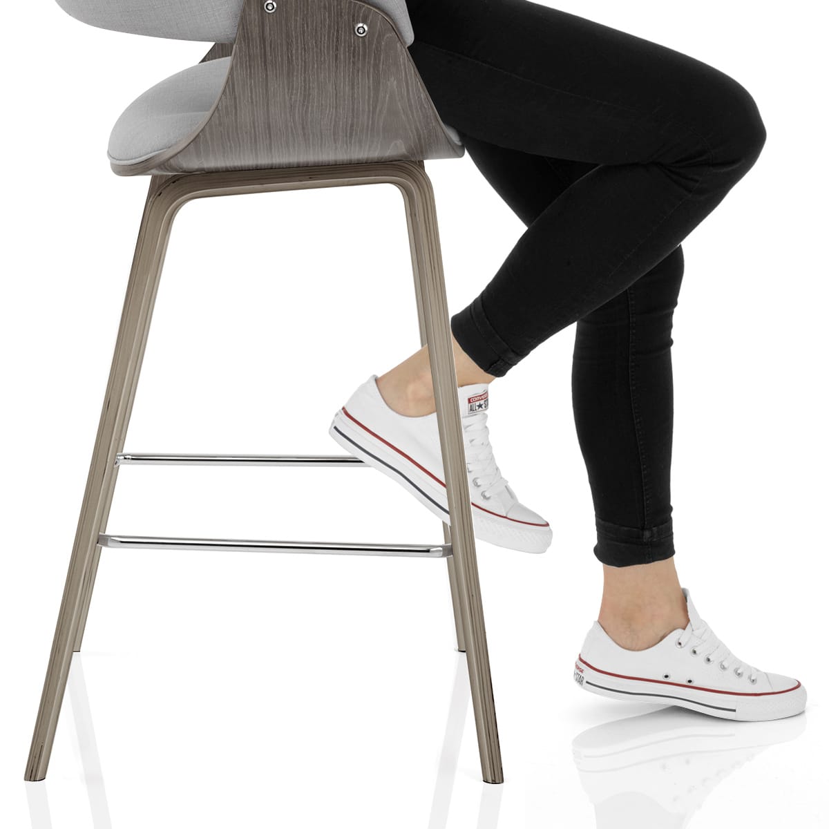 Alexis Wooden Stool Grey Fabric Frame Image