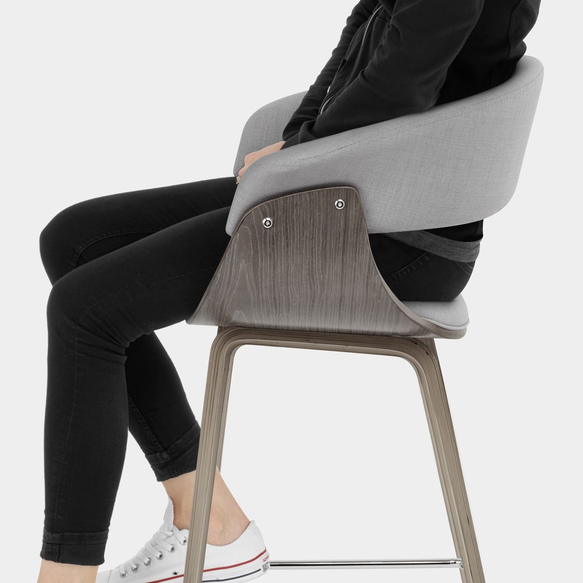 Alexis Wooden Stool Grey Fabric Seat Image