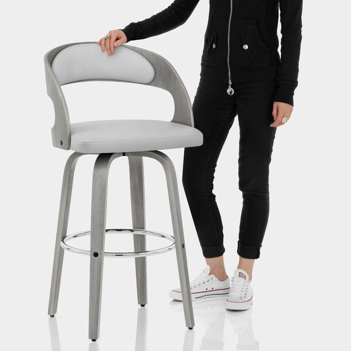 Alicia Grey Wooden Stool Features Image