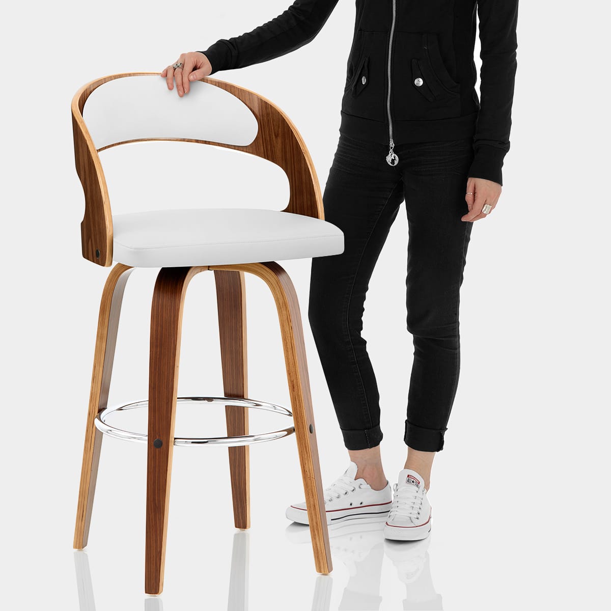 Alicia Walnut Bar Stool White Features Image