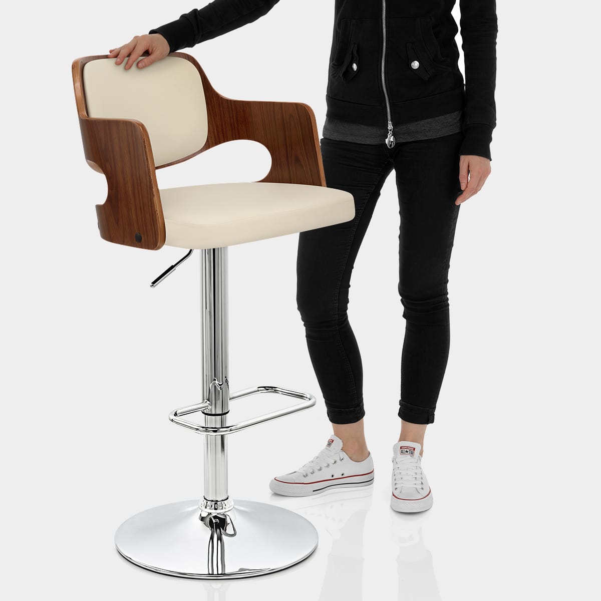 Amazon Walnut Bar Stool Cream Features Image