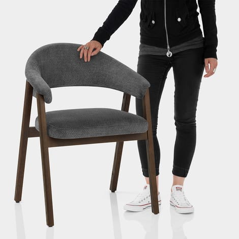 Amber Dark Oak Chair Charcoal Fabric Features Image