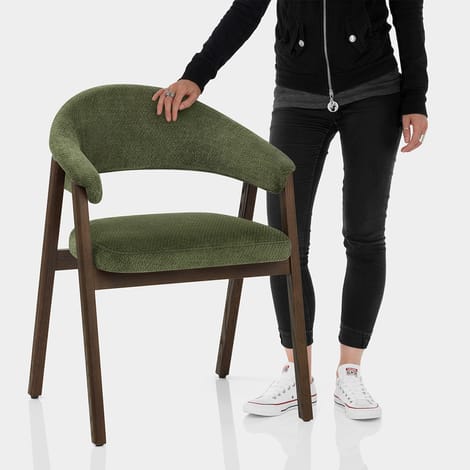 Amber Dark Oak Chair Green Fabric Features Image