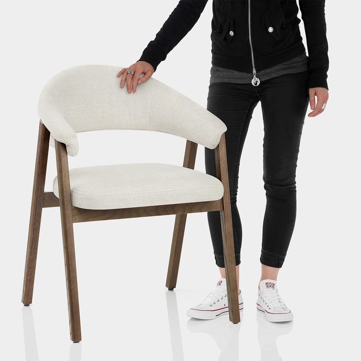 Amber Light Oak Chair Ivory Fabric Features Image