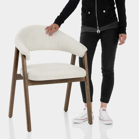 Amber Light Oak Chair Ivory Fabric Features Image