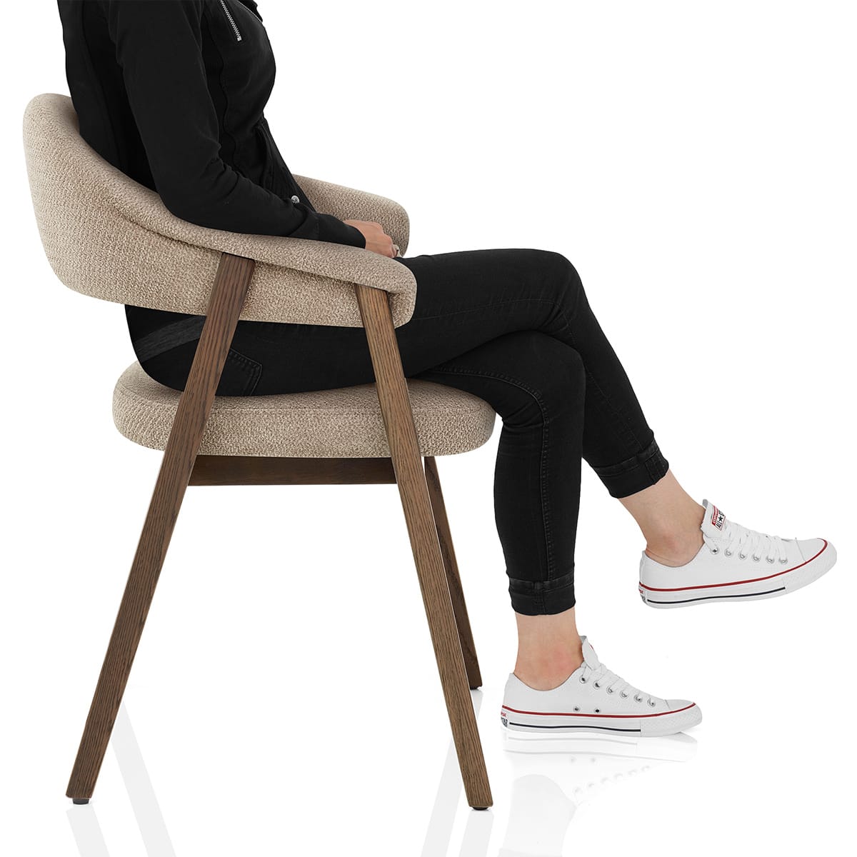 Amber Light Oak Chair Tweed Fabric Frame Image