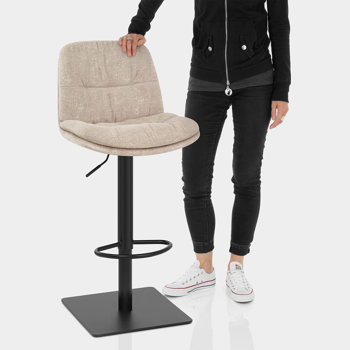 Angelo Bar Stool Beige Fabric Features Image