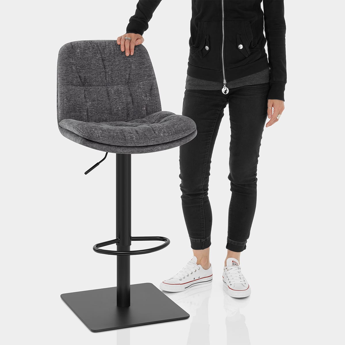 Angelo Bar Stool Charcoal Fabric Features Image