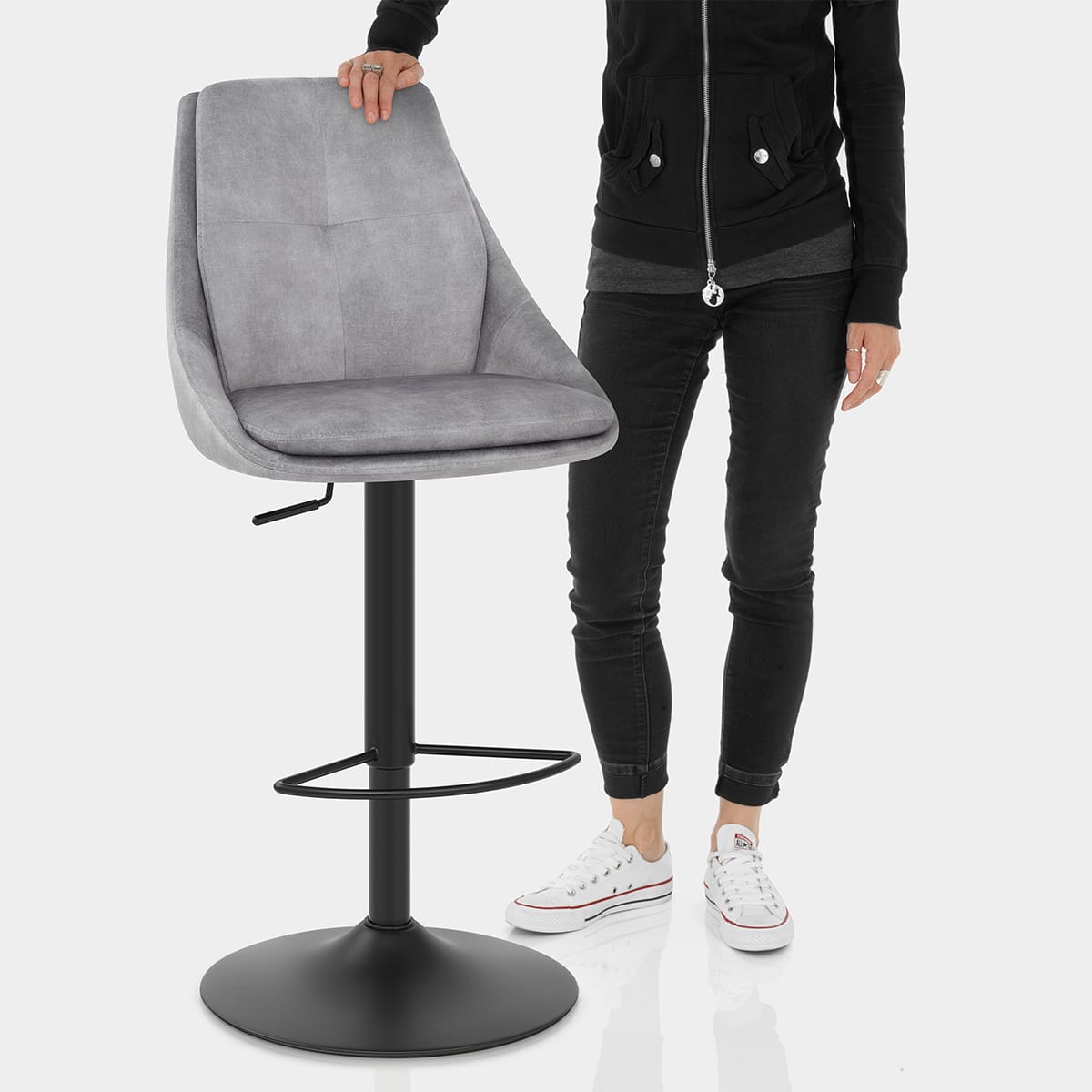 Aria Bar Stool Grey Velvet Features Image