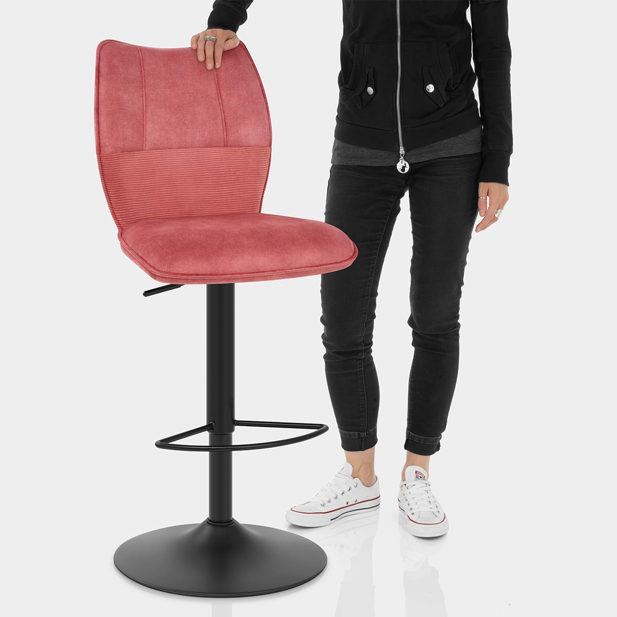 Art Bar Stool Pink Velvet Features Image