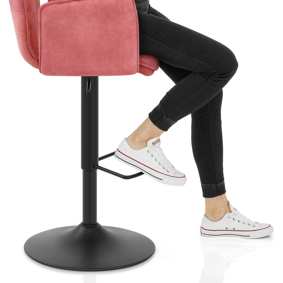 Art Bar Stool Pink Velvet With Arms Frame Image