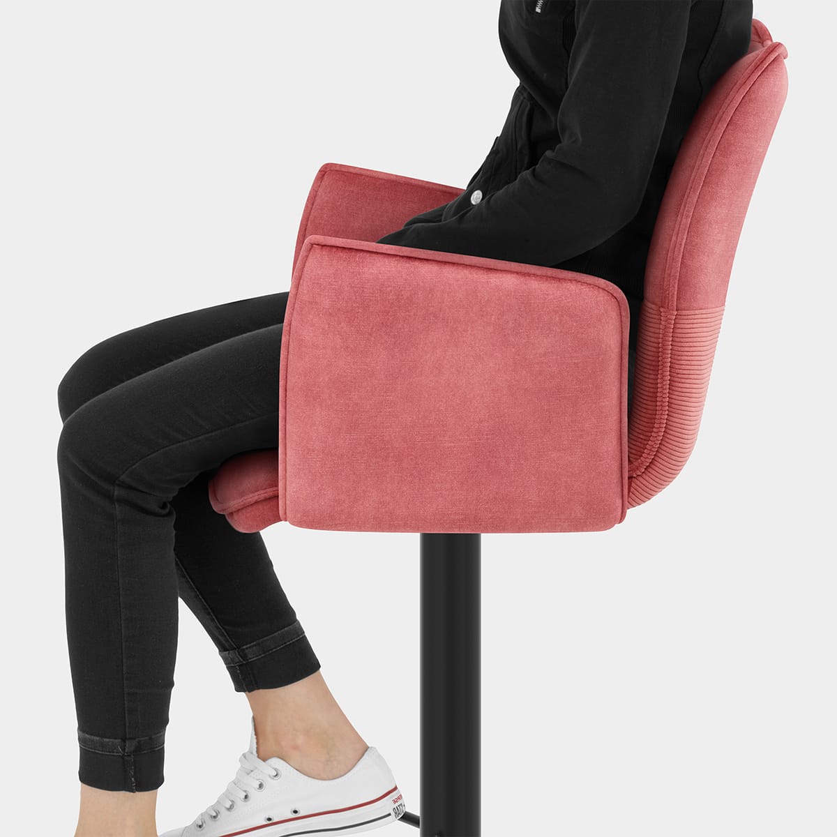 Art Bar Stool Pink Velvet With Arms Seat Image