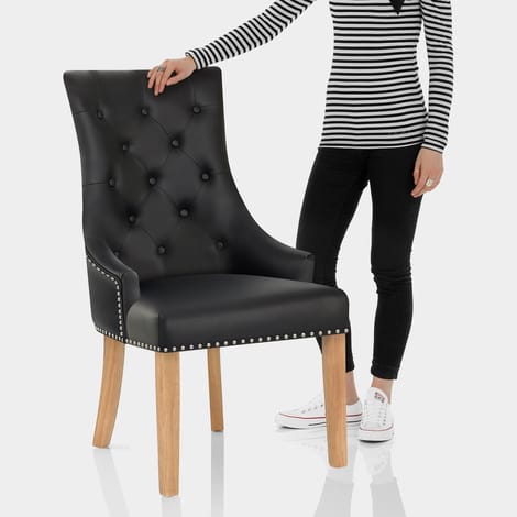 Ascot Oak Dining Chair Black Leather Features Image