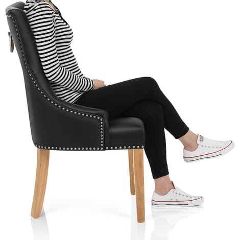 Ascot Oak Dining Chair Black Leather Frame Image