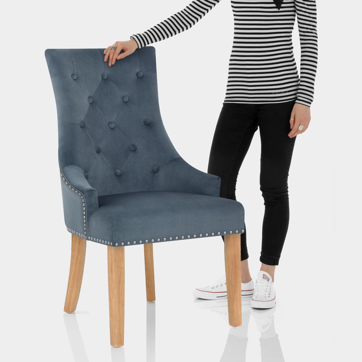 Ascot Oak Dining Chair Blue Fabric Features Image