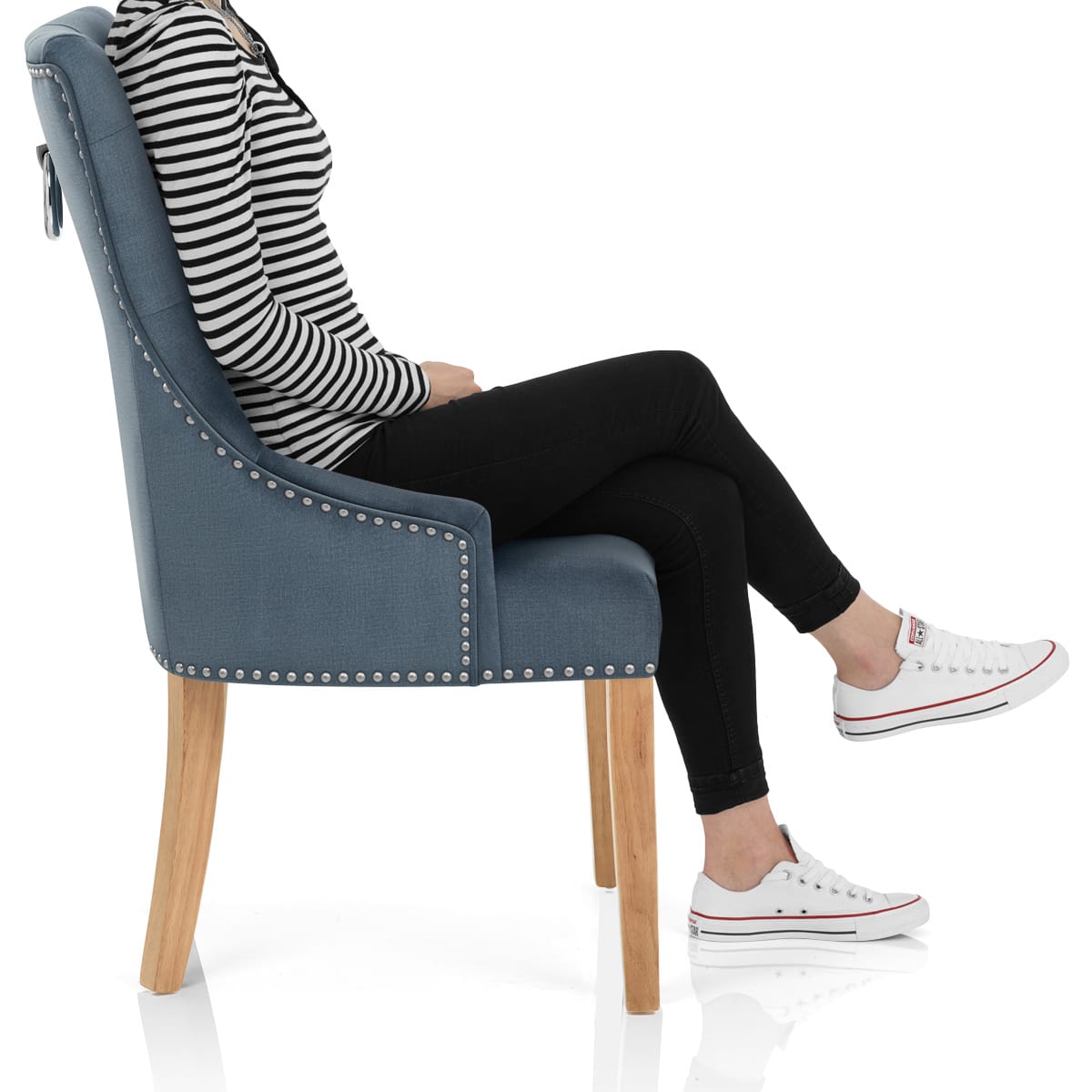 Ascot Oak Dining Chair Blue Fabric Frame Image