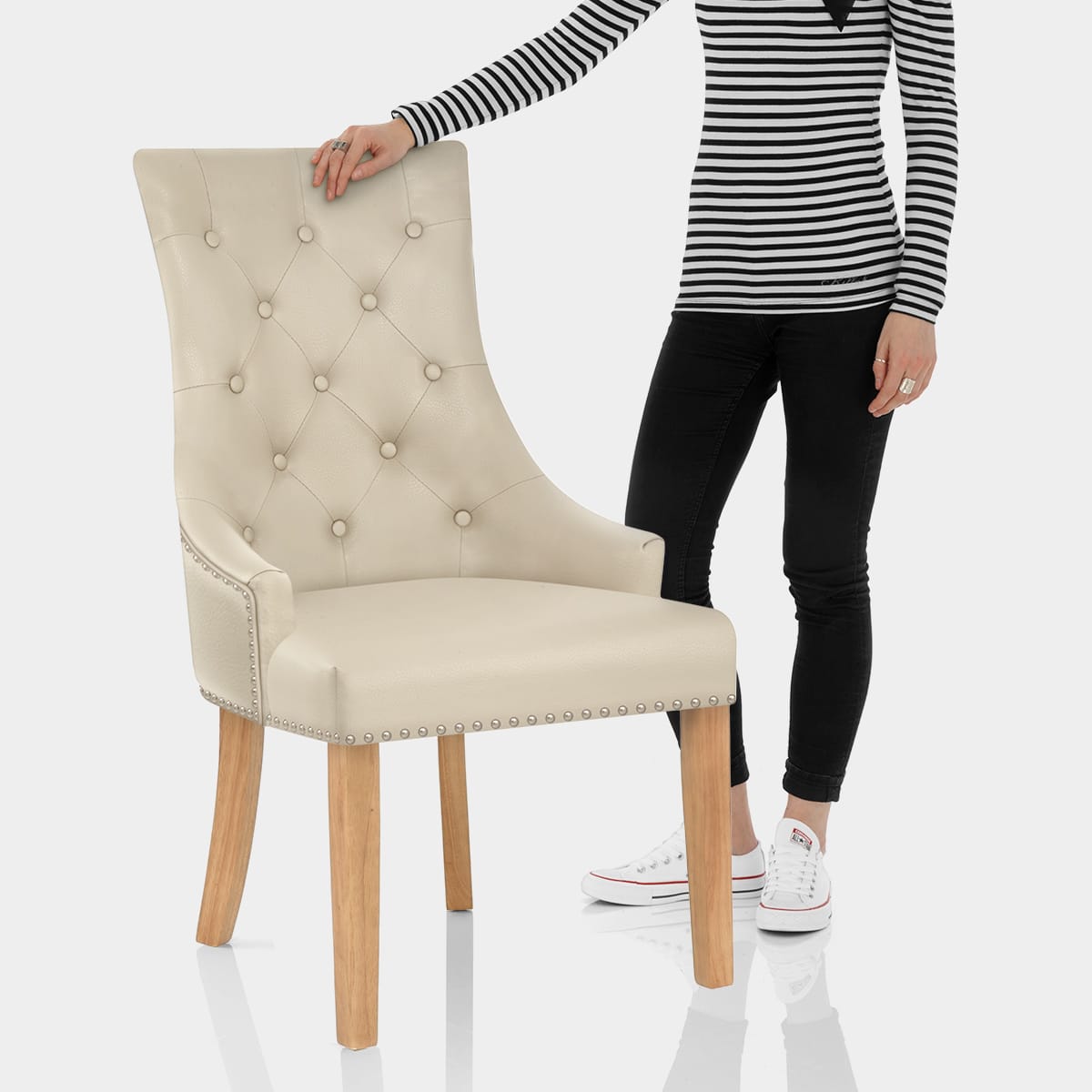 Ascot Oak Dining Chair Cream Leather Features Image