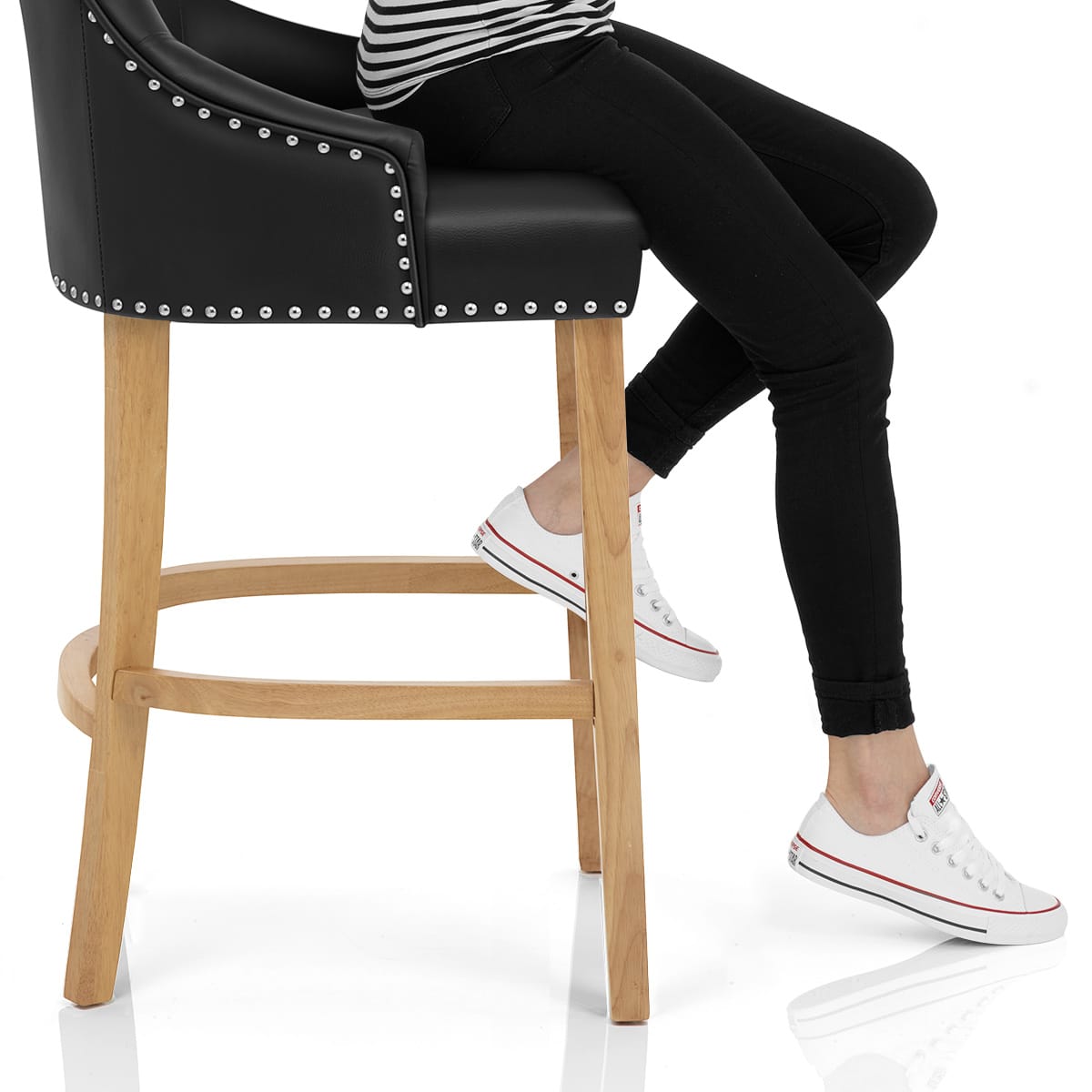 Ascot Oak Stool Black Leather Frame Image