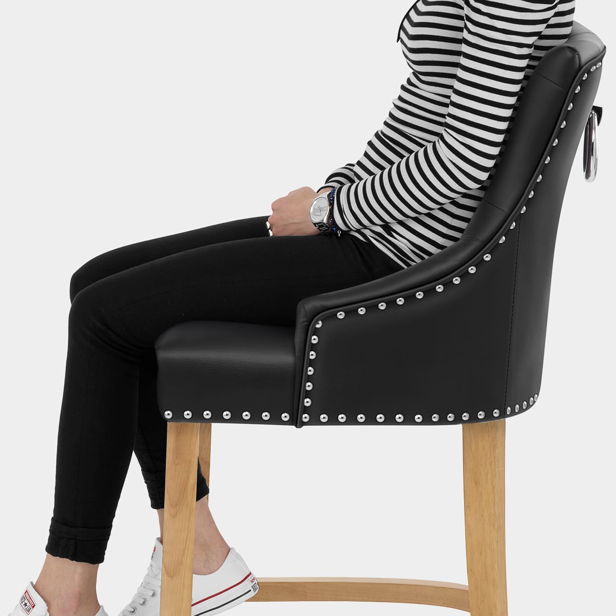 Ascot Oak Stool Black Leather Seat Image