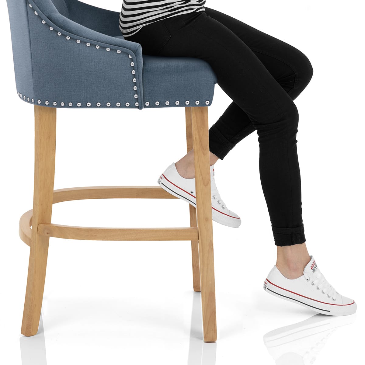 Ascot Oak Stool Blue Fabric Frame Image