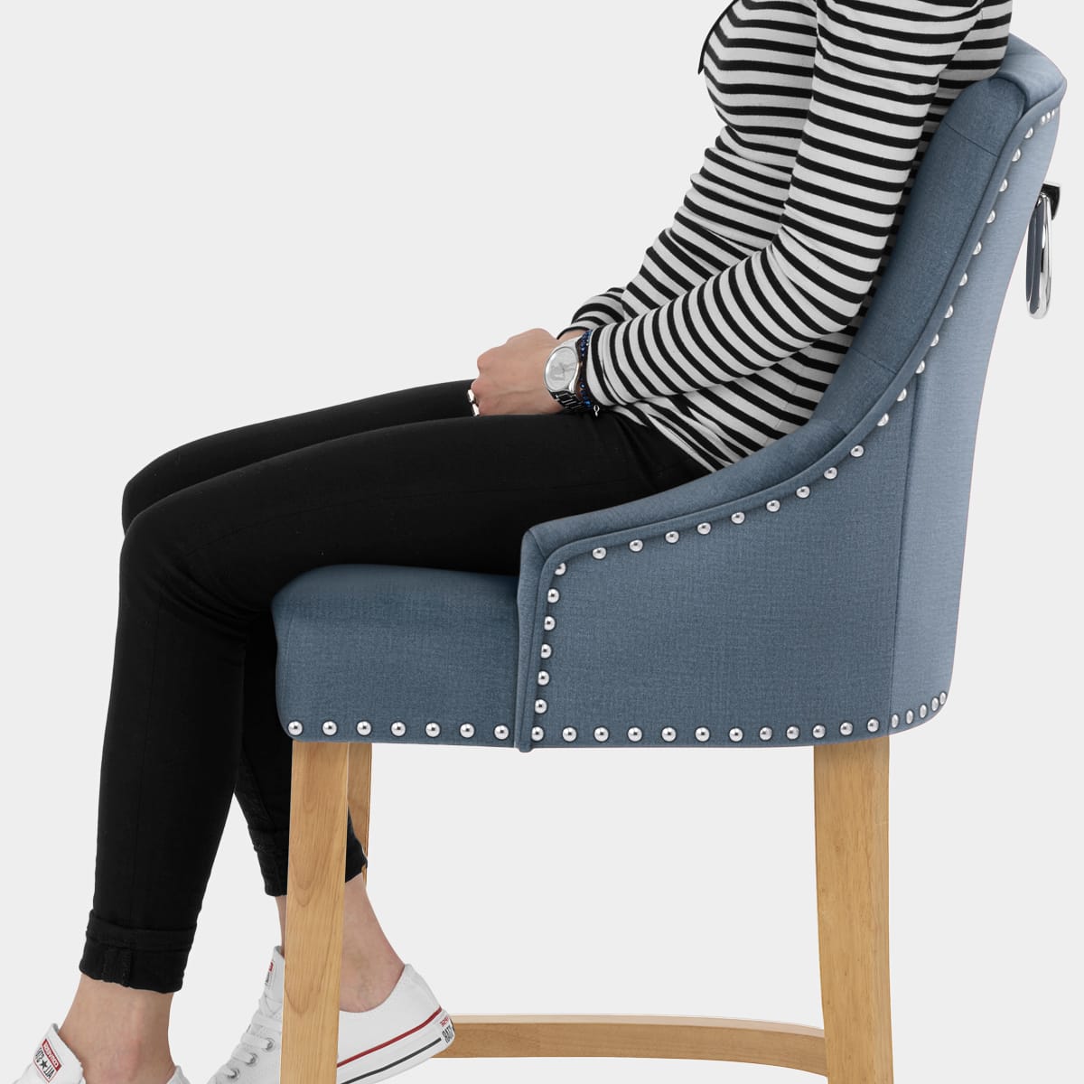 Ascot Oak Stool Blue Fabric Seat Image